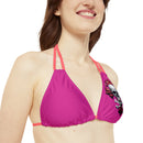 "Skull & Barrel" Base Pink - Left Logo - Strappy Triangle Bikini Top (AOP)