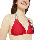 "Skull & Barrel" Base Dark Red - Left Logo - Strappy Triangle Bikini Top (AOP)