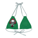 "Skull & Barrel" Base Dark Green - Right Logo - Strappy Triangle Bikini Top (AOP)