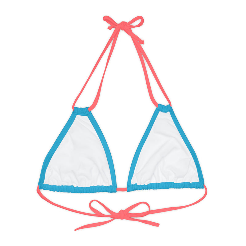 "Skull & Barrel" Base Turquoise - Left Logo - Strappy Triangle Bikini Top (AOP)