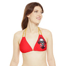 "Skull & Barrel" Base Red - Left Logo - Strappy Triangle Bikini Top (AOP)