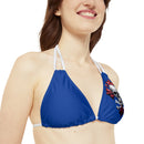 "Skull & Barrel" Base Dark Blue - Left Logo - Strappy Triangle Bikini Top (AOP)