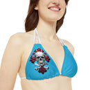 "Skull & Barrel" Base Turquoise - Right Logo - Strappy Triangle Bikini Top (AOP)
