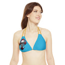 "Skull & Barrel" Base Turquoise - Right Logo - Strappy Triangle Bikini Top (AOP)