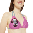 "Skull & Barrel" Base Light Pink - Right Logo - Strappy Triangle Bikini Top (AOP)
