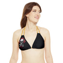 "Skull & Barrel" Base Black - Right Logo - Strappy Triangle Bikini Top (AOP)