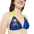 "Skull & Barrel" Base Dark Blue - Right Logo - Strappy Triangle Bikini Top (AOP)