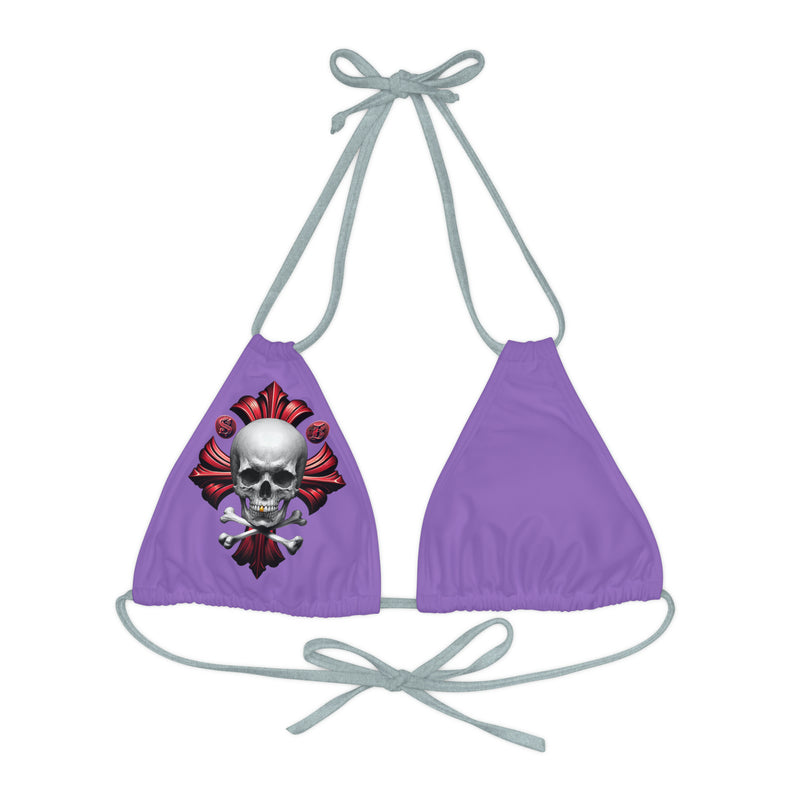 "Skull & Barrel" Base Light Purple - Right Logo - Strappy Triangle Bikini Top (AOP)