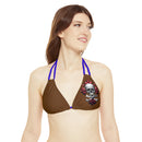 "Skull & Barrel" Base Brown- Left Logo - Strappy Triangle Bikini Top (AOP)