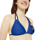 "Skull & Barrel" Base Dark Blue - Left Logo - Strappy Triangle Bikini Top (AOP)