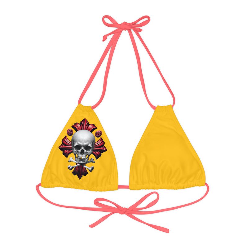 "Skull & Barrel" Base Yellow - Right Logo - Strappy Triangle Bikini Top (AOP)