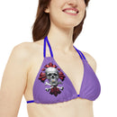 "Skull & Barrel" Base Light Purple - Right Logo - Strappy Triangle Bikini Top (AOP)