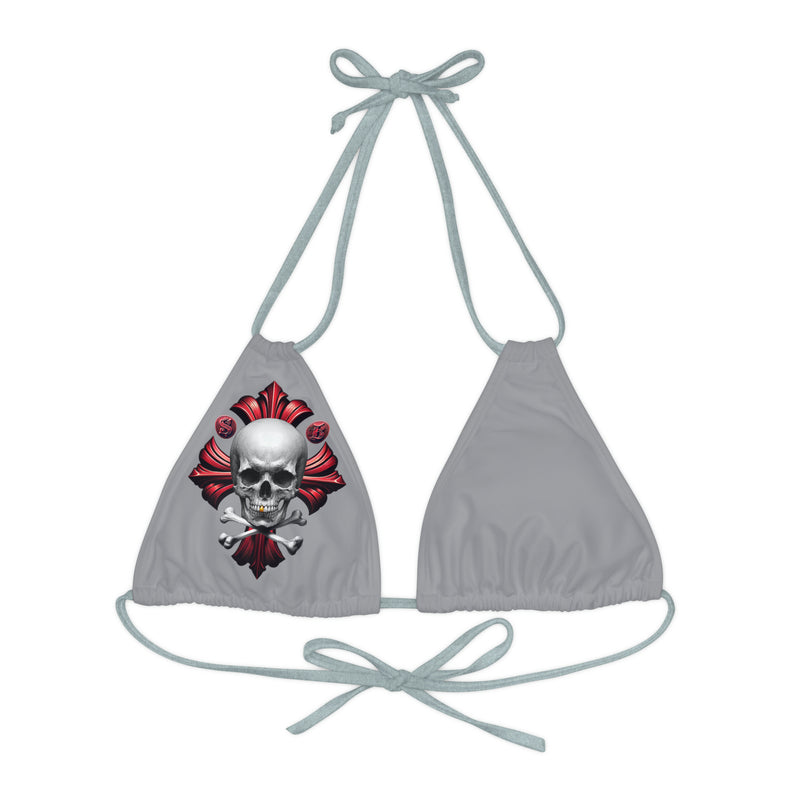 "Skull & Barrel" Base Grey - Right Logo - Strappy Triangle Bikini Top (AOP)