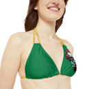 "Skull & Barrel" Base Dark Green- Left Logo - Strappy Triangle Bikini Top (AOP)
