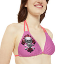 "Skull & Barrel" Base Light Pink - Right Logo - Strappy Triangle Bikini Top (AOP)