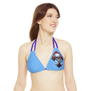 "Skull & Barrel" Base Light Blue - Left Logo - Strappy Triangle Bikini Top (AOP)