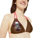 "Skull & Barrel" Base Brown - Right Logo - Strappy Triangle Bikini Top (AOP)