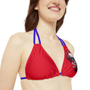 "Skull & Barrel" Base Dark Red - Left Logo - Strappy Triangle Bikini Top (AOP)