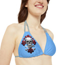 "Skull & Barrel" Base Light Blue - Right Logo - Strappy Triangle Bikini Top (AOP)