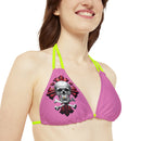 "Skull & Barrel" Base Light Pink - Right Logo - Strappy Triangle Bikini Top (AOP)
