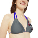 "Skull & Barrel" Base Dark Grey- Left Logo - Strappy Triangle Bikini Top (AOP)
