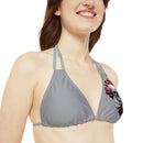 "Skull & Barrel" Base Grey - Left Logo - Strappy Triangle Bikini Top (AOP)