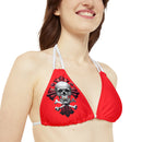 "Skull & Barrel" Base Red - Right Logo - Strappy Triangle Bikini Top (AOP)