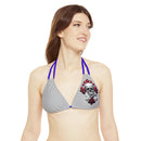 "Skull & Barrel" Base Light Grey - Left Logo - Strappy Triangle Bikini Top (AOP)