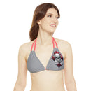 "Skull & Barrel" Base Grey - Left Logo - Strappy Triangle Bikini Top (AOP)