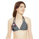 "Skull & Barrel" Base Dark Grey - Right Logo - Strappy Triangle Bikini Top (AOP)