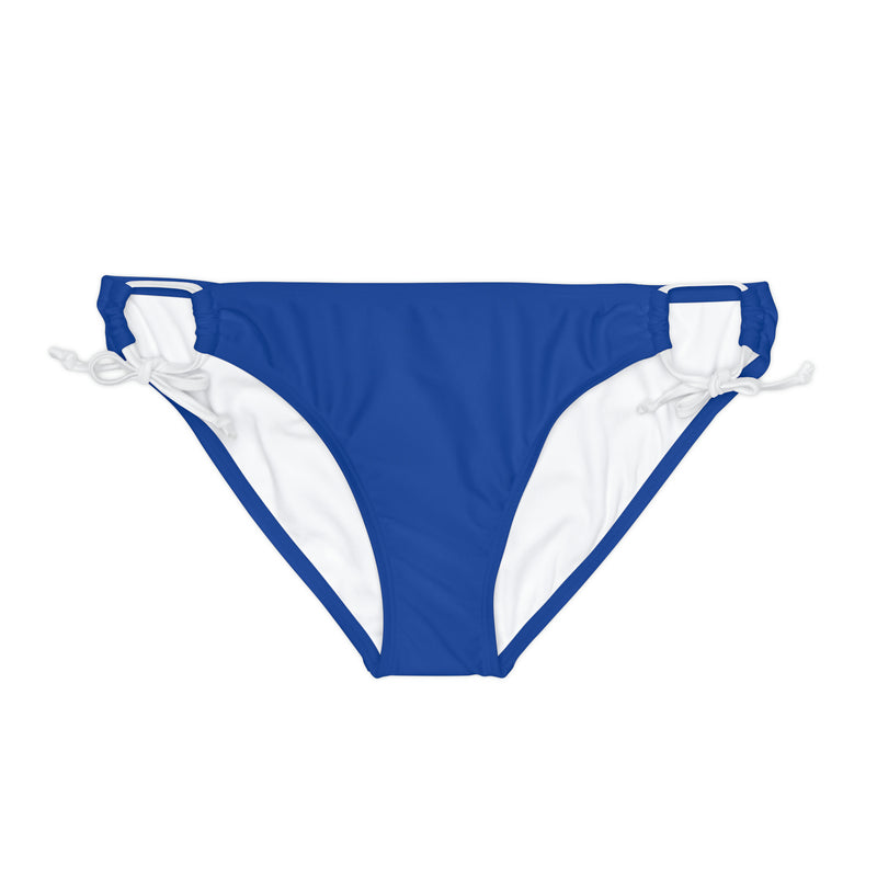 "Skull & Barrel" Base Dark Blue - White Logo - Loop Tie Side Bikini Bottom (AOP)