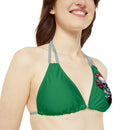 "Skull & Barrel" Base Dark Green- Left Logo - Strappy Triangle Bikini Top (AOP)