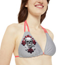 "Skull & Barrel" Base Light Grey - Right Logo - Strappy Triangle Bikini Top (AOP)