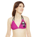 "Skull & Barrel" Base Pink - Left Logo - Strappy Triangle Bikini Top (AOP)