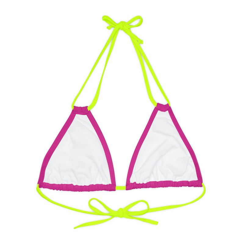 "Skull & Barrel" Base Pink - Left Logo - Strappy Triangle Bikini Top (AOP)