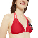"Skull & Barrel" Base Dark Red - Left Logo - Strappy Triangle Bikini Top (AOP)