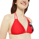 "Skull & Barrel" Base Red - Left Logo - Strappy Triangle Bikini Top (AOP)