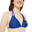 "Skull & Barrel" Base Dark Blue - Left Logo - Strappy Triangle Bikini Top (AOP)