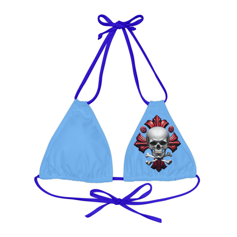 "Skull & Barrel" Base Light Blue - Left Logo - Strappy Triangle Bikini Top (AOP)