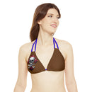 "Skull & Barrel" Base Brown - Right Logo - Strappy Triangle Bikini Top (AOP)
