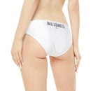 "Skull & Barrel" Base White - Black Logo - Loop Tie Side Bikini Bottom (AOP)