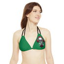 "Skull & Barrel" Base Dark Green- Left Logo - Strappy Triangle Bikini Top (AOP)