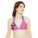 "Skull & Barrel" Base Light Pink - Right Logo - Strappy Triangle Bikini Top (AOP)