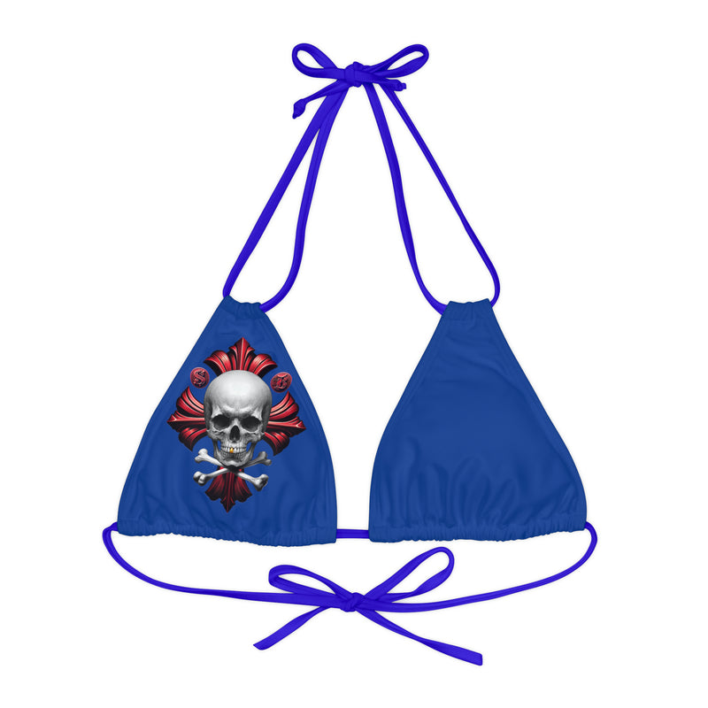 "Skull & Barrel" Base Dark Blue - Right Logo - Strappy Triangle Bikini Top (AOP)