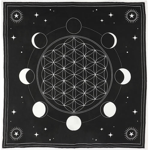 Moon Phases Sacred Geometry Crystal Grid Cloth - Skull & Barrel Co.