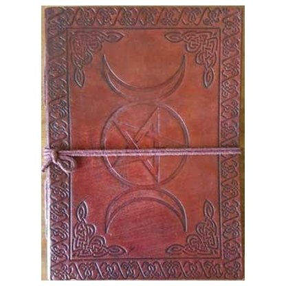 5" x 7" Triple Moon Pentagram leather blank book w/cord