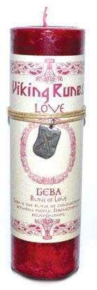 Love pillar candle with Geba Rune pendant - Skull & Barrel Co.