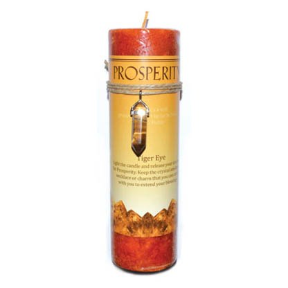 Prosperity pillar candle with Tiger Eye pendant