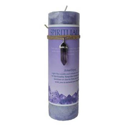 Spirituality pillar candle with Amethyst pendant
