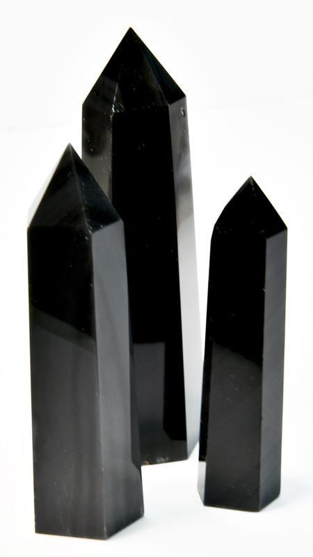 1 lb 3-4" Obsidian, Balck W Silver Stripes obelisk - Skull & Barrel Co.
